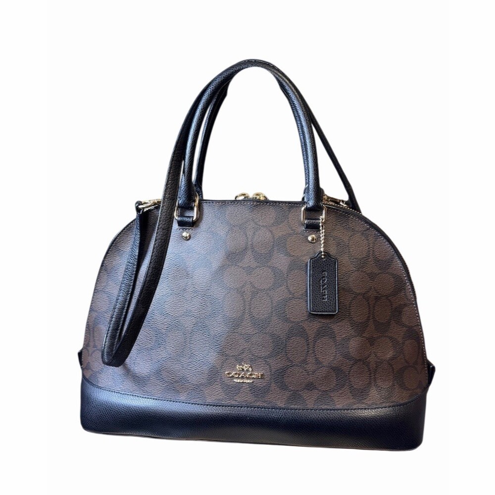 Coach Sierra Satchel Womens Brown & Black Signature Crossbody Handbag